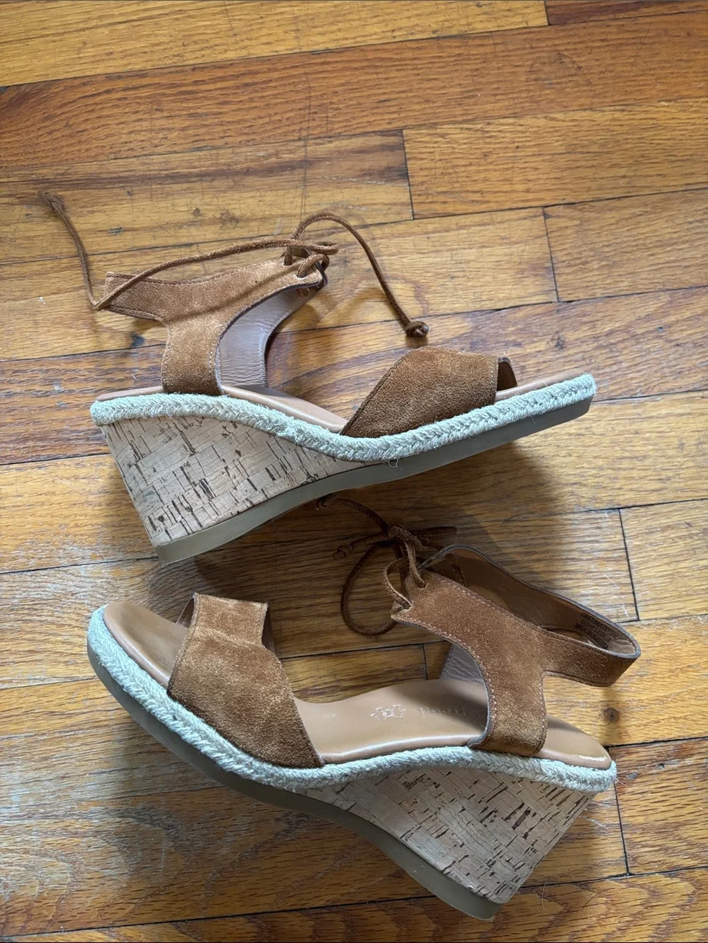 Paul Green Suede Lace-Up Wedge Sandals - Brown